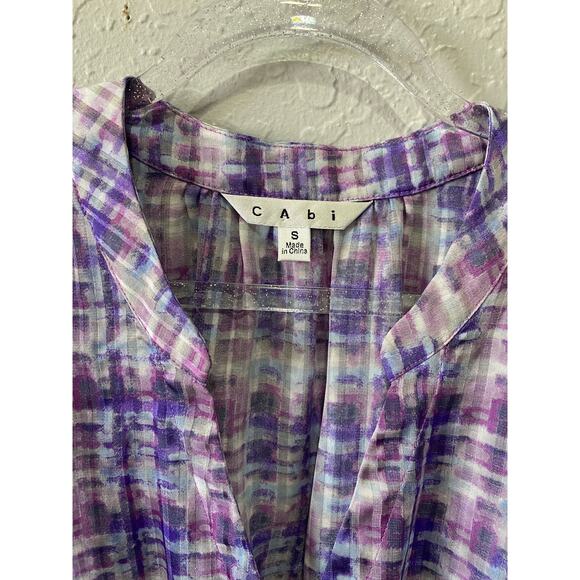 Cabi Eva Peplum Top Purple Floral & Plaid Print Size S - Picture 5 of 7